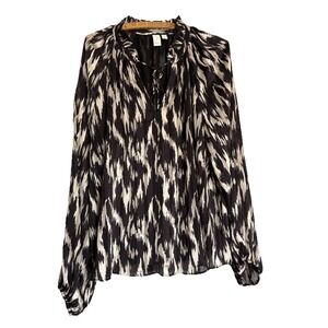 Joie Women's Top L Metallic Crinkle Pleats Blouse Long Sleeve Boho Old Money